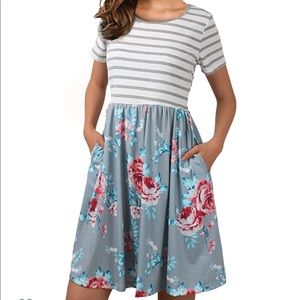 FANVOOK Short Sleeve Floral Dress with Pockets